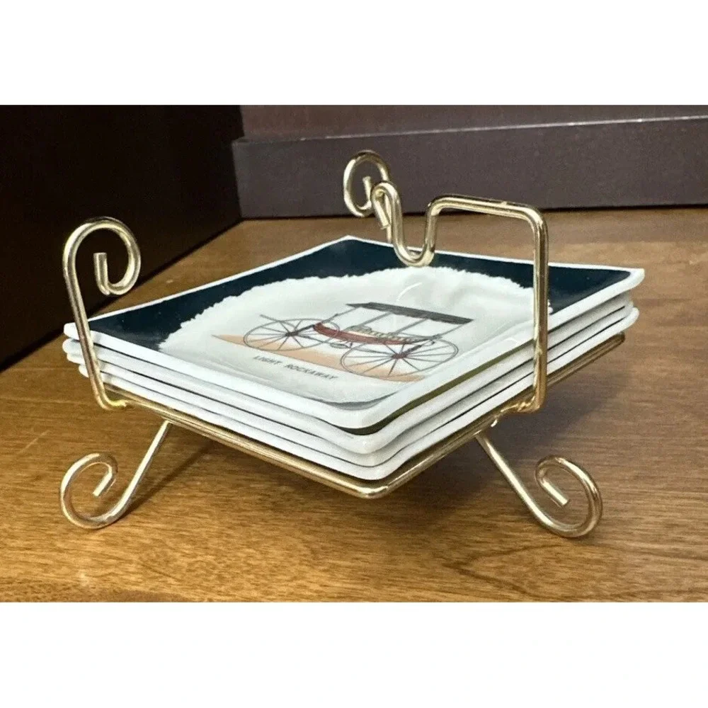Set of 4 Porcelain Old Antique Car Coasters 3.5
